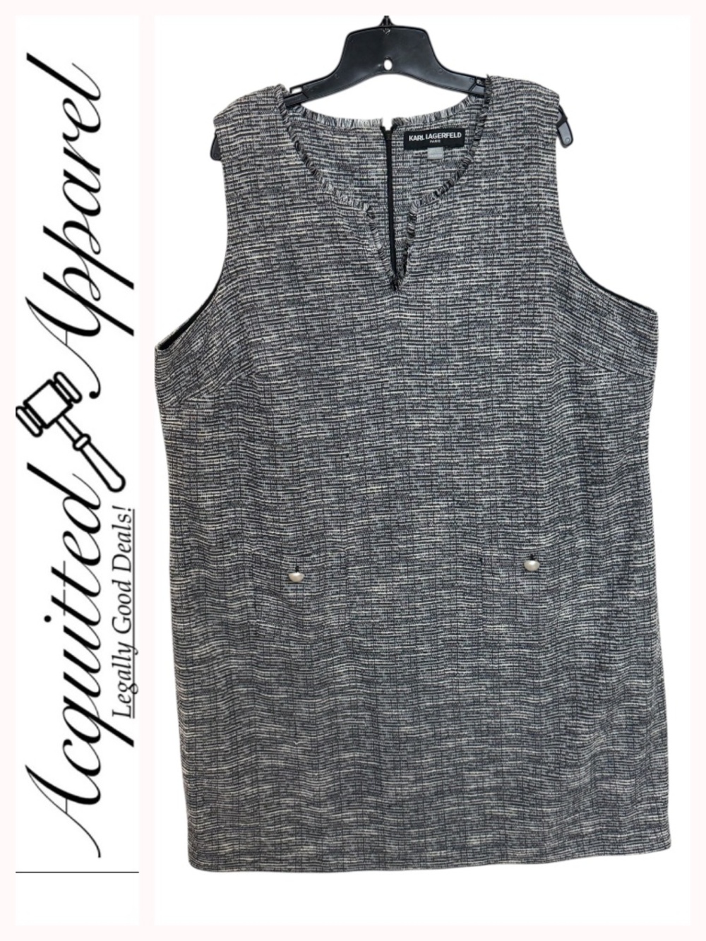 Karl Lagerfeld Paris V-Neck Black White Textured Sleeveless Dress
